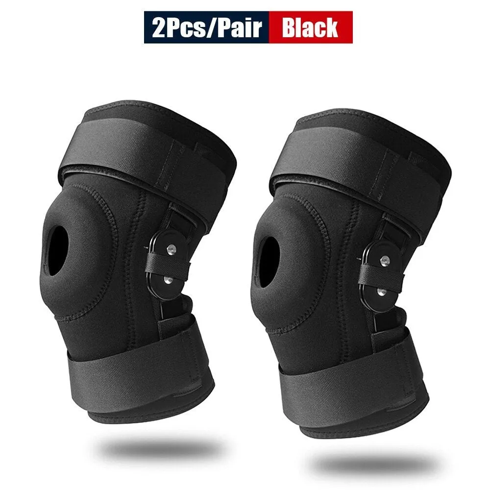 1 Pair Adjustable Open Patella Hinged Knee Brace for Running Sport Muscle Tear