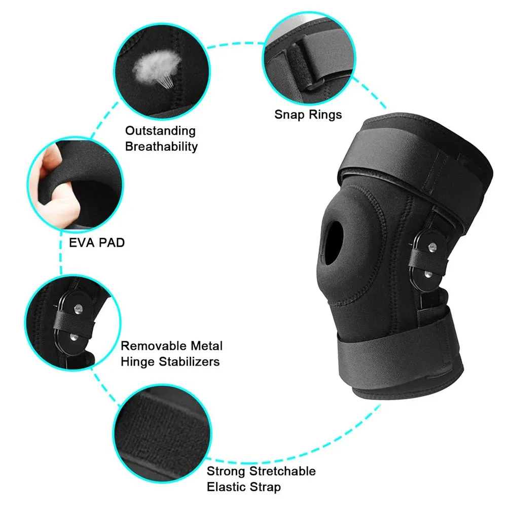 1 Pair Adjustable Open Patella Hinged Knee Brace for Running Sport Muscle Tear
