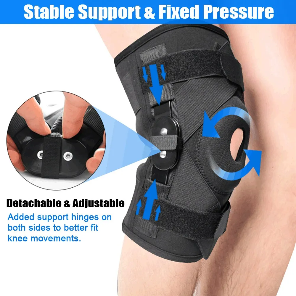 1 Pair Adjustable Open Patella Hinged Knee Brace for Running Sport Muscle Tear