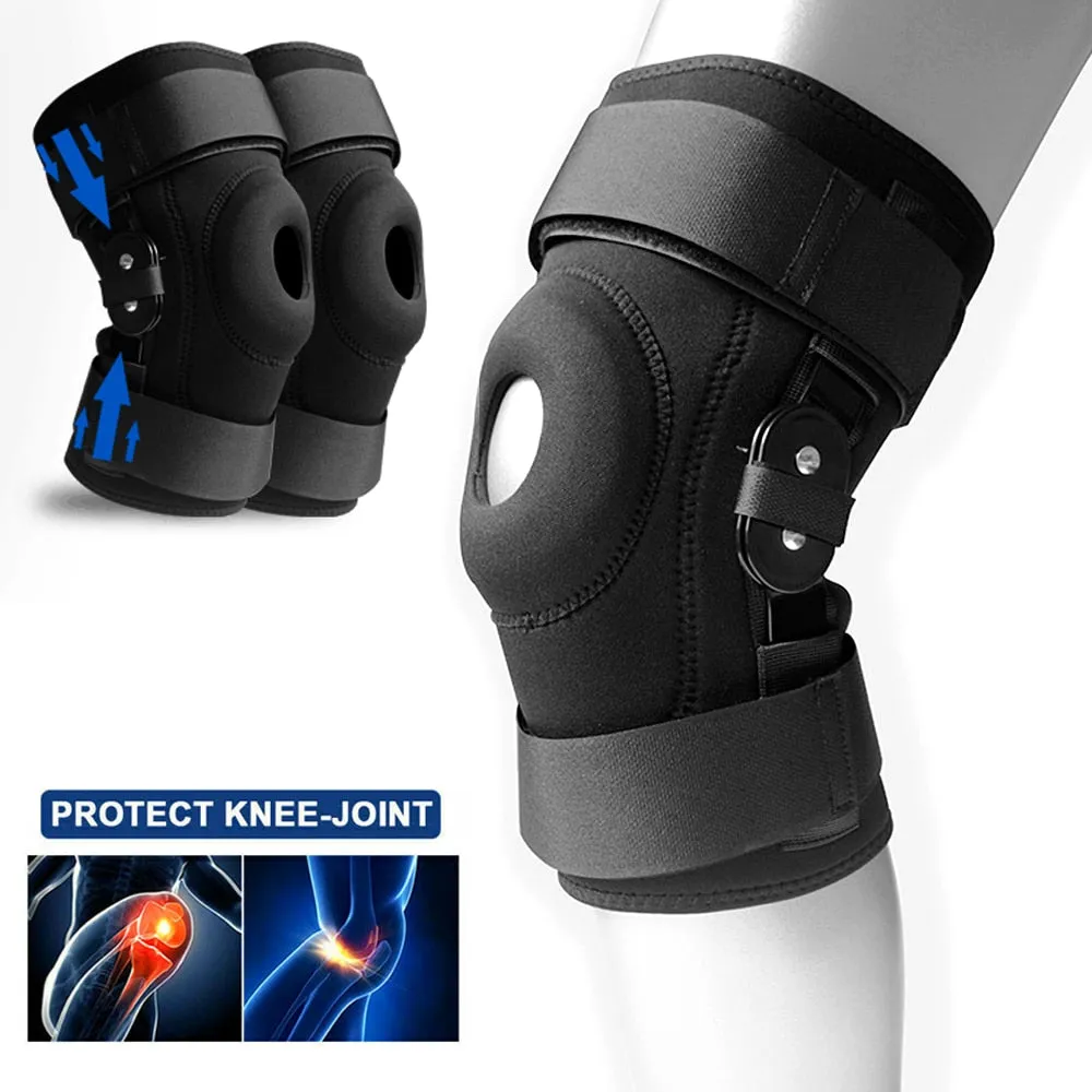 1 Pair Adjustable Open Patella Hinged Knee Brace for Running Sport Muscle Tear