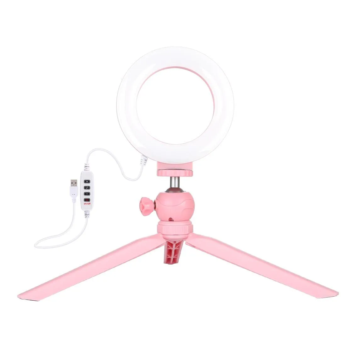12cm LED Ring Light with USB | 3 Modes Dimmable | Cold Shoe Tripod Ball Head | Pink