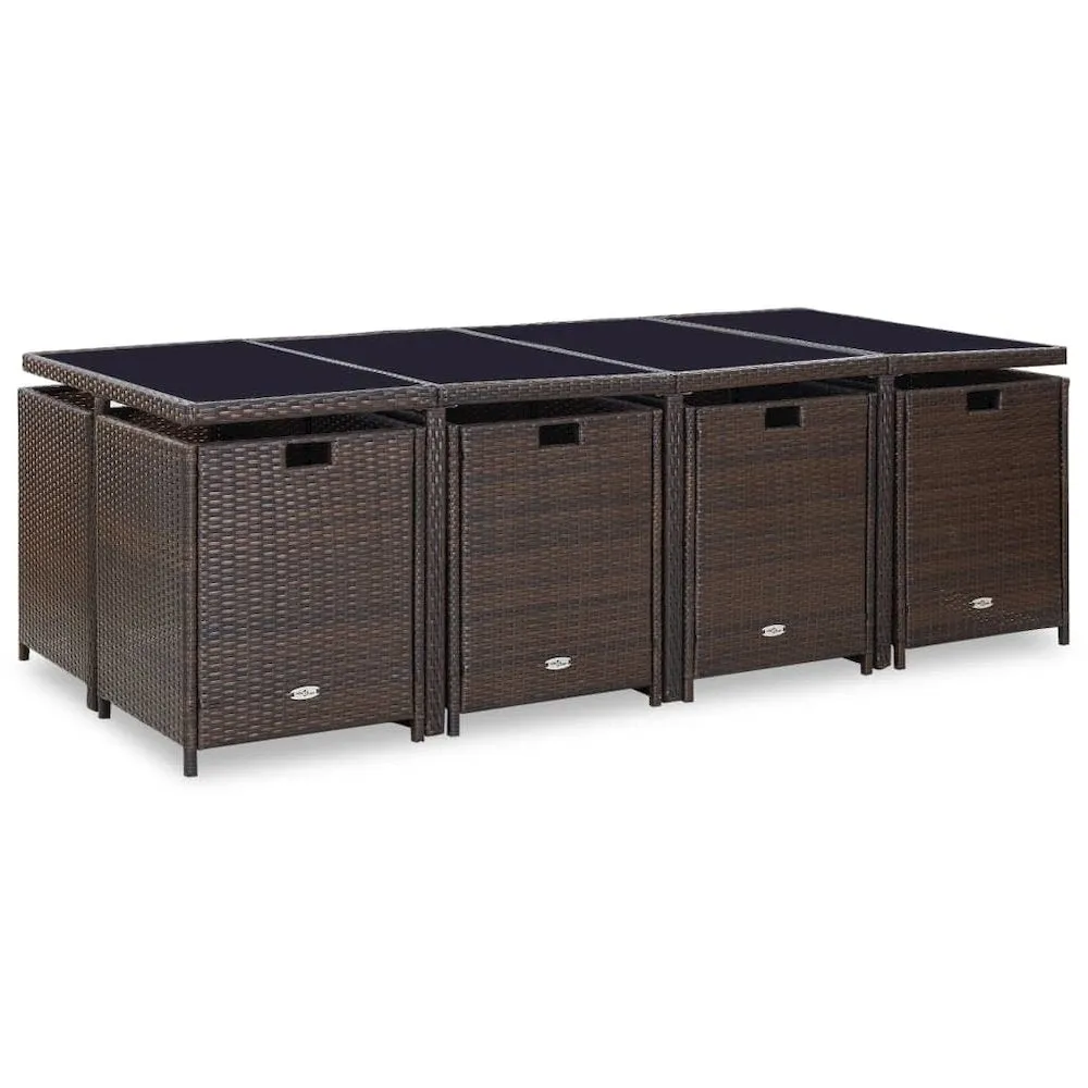 13 Piece Outdoor Dining Set with Cushions Poly Rattan Brown, 42528