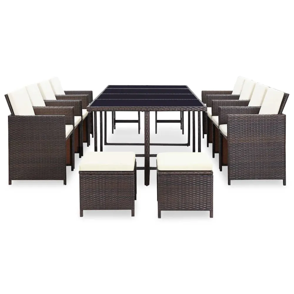 13 Piece Outdoor Dining Set with Cushions Poly Rattan Brown, 42528