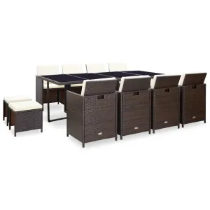 13 Piece Outdoor Dining Set with Cushions Poly Rattan Brown, 42528