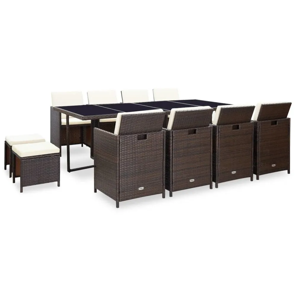 13 Piece Outdoor Dining Set with Cushions Poly Rattan Brown, 42528
