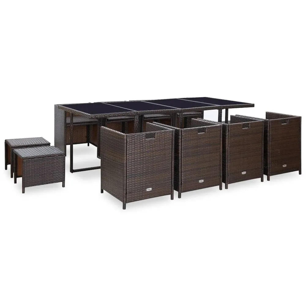 13 Piece Outdoor Dining Set with Cushions Poly Rattan Brown, 42528