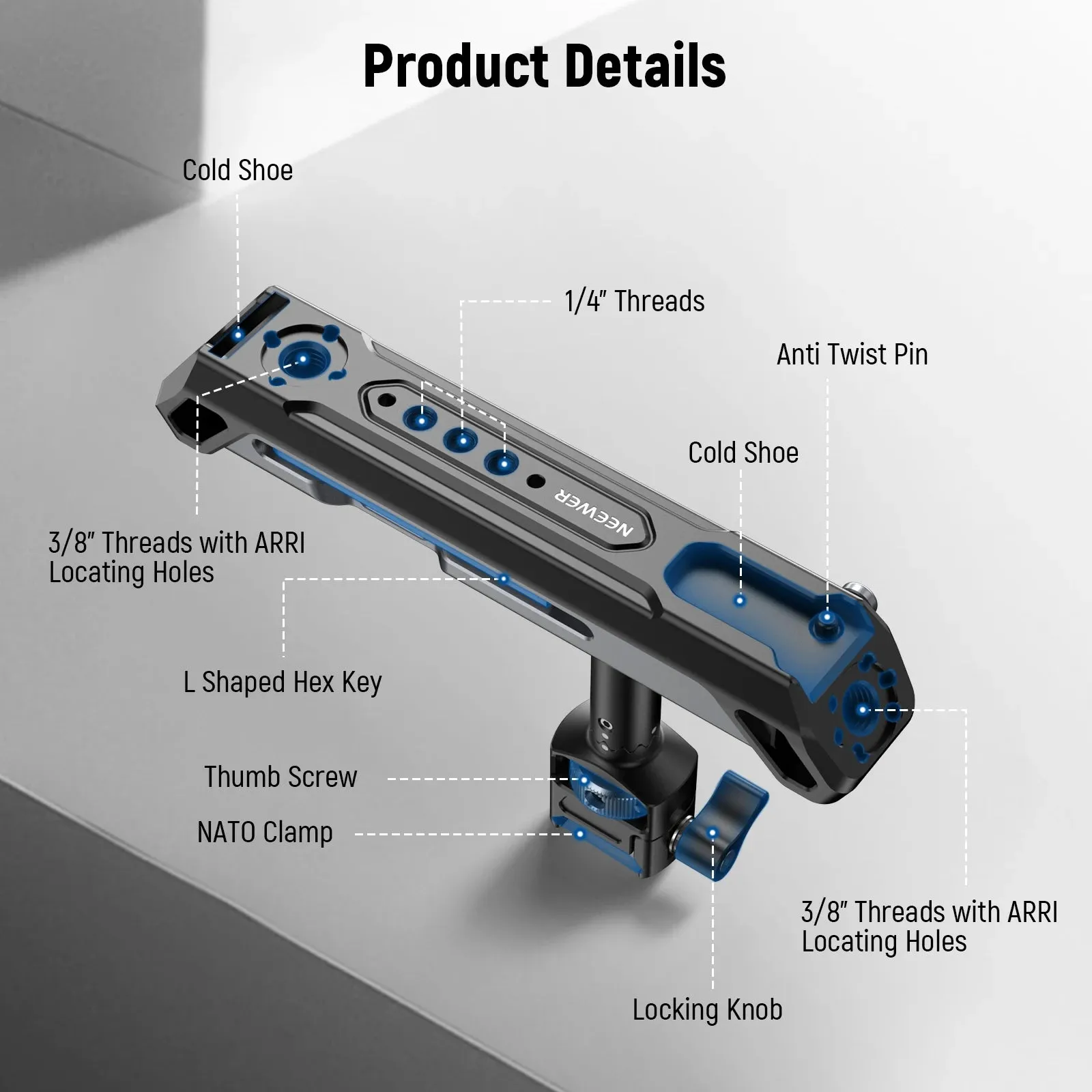 2 in 1 Camera Cage Handle with 360 Rotatable Nato Rail Clamp Versatile Video Rig Accessory
