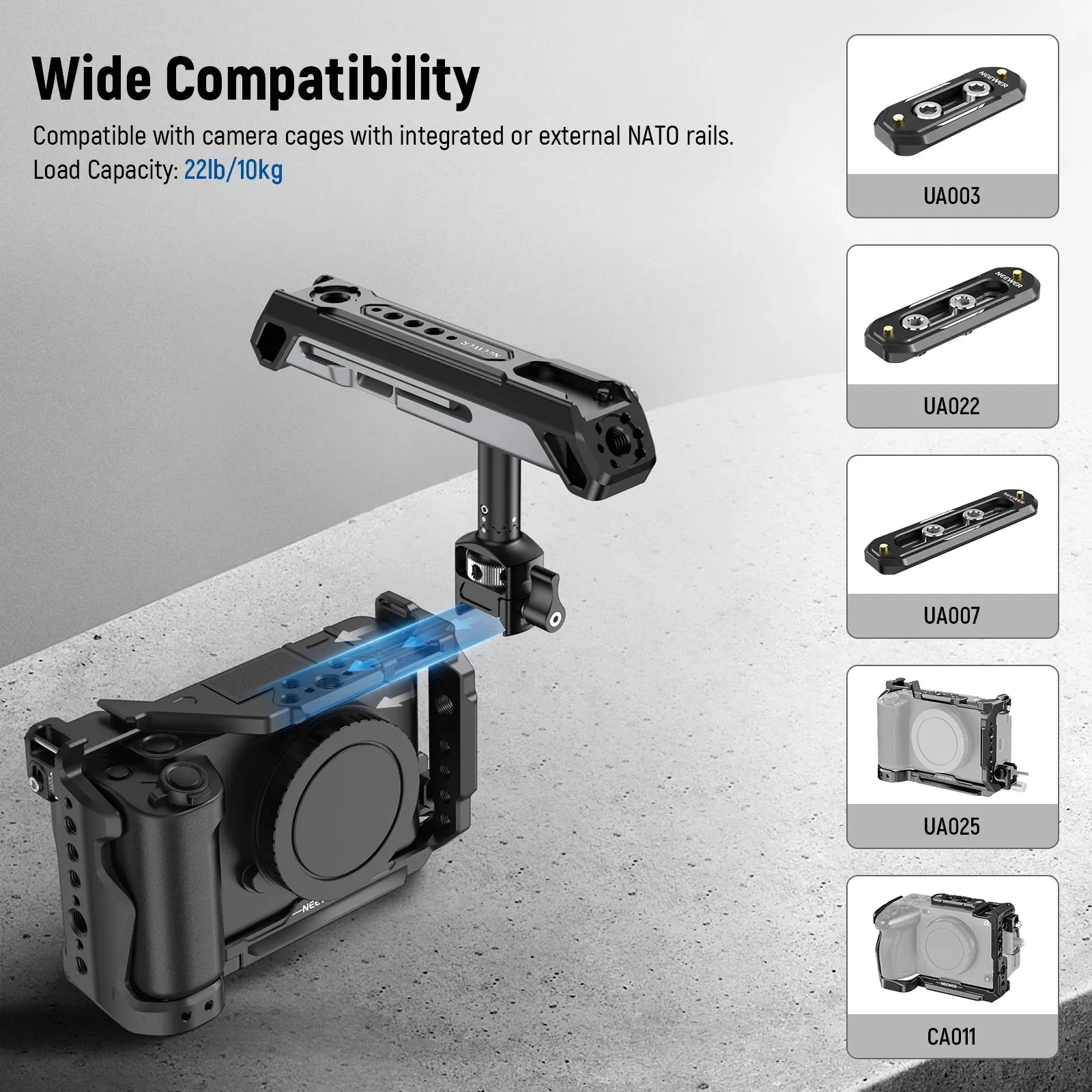 2 in 1 Camera Cage Handle with 360 Rotatable Nato Rail Clamp Versatile Video Rig Accessory