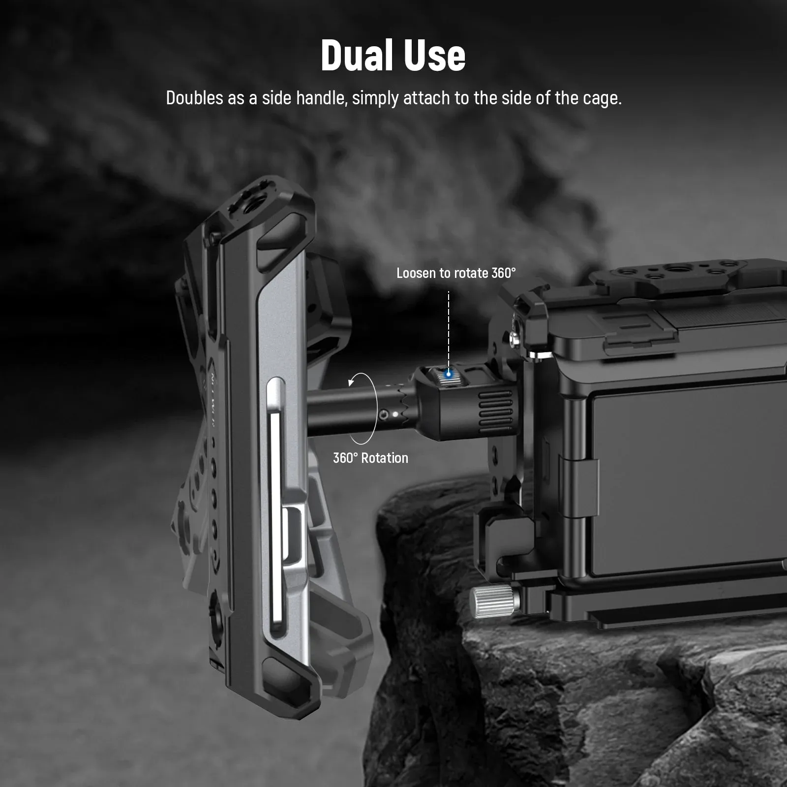 2 in 1 Camera Cage Handle with 360 Rotatable Nato Rail Clamp Versatile Video Rig Accessory