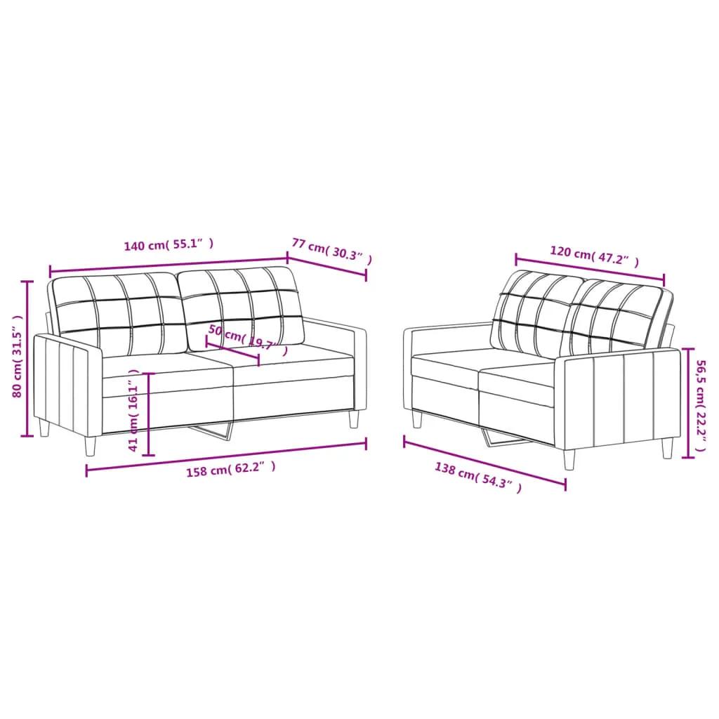 2 Piece Sofa Set with Cushions Black Fabric