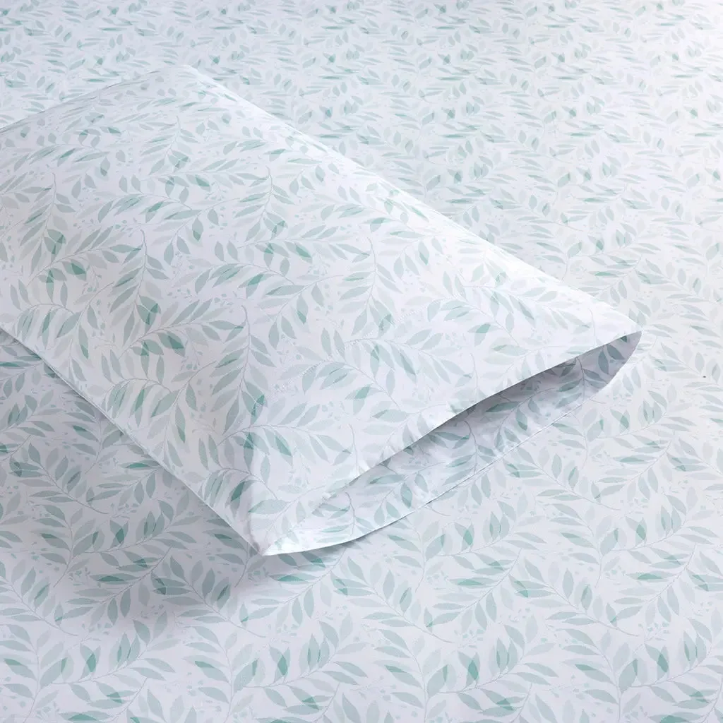 200Tc Cotton Percale Sheet Set, Green Spring Leaves