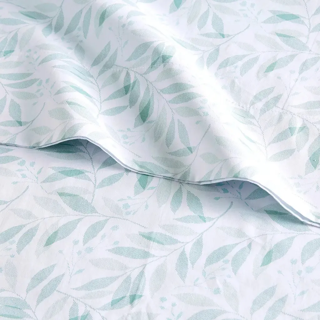 200Tc Cotton Percale Sheet Set, Green Spring Leaves