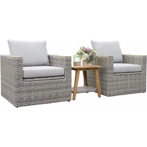 3 pc. Teak and Wicker Storage Seating Group Set