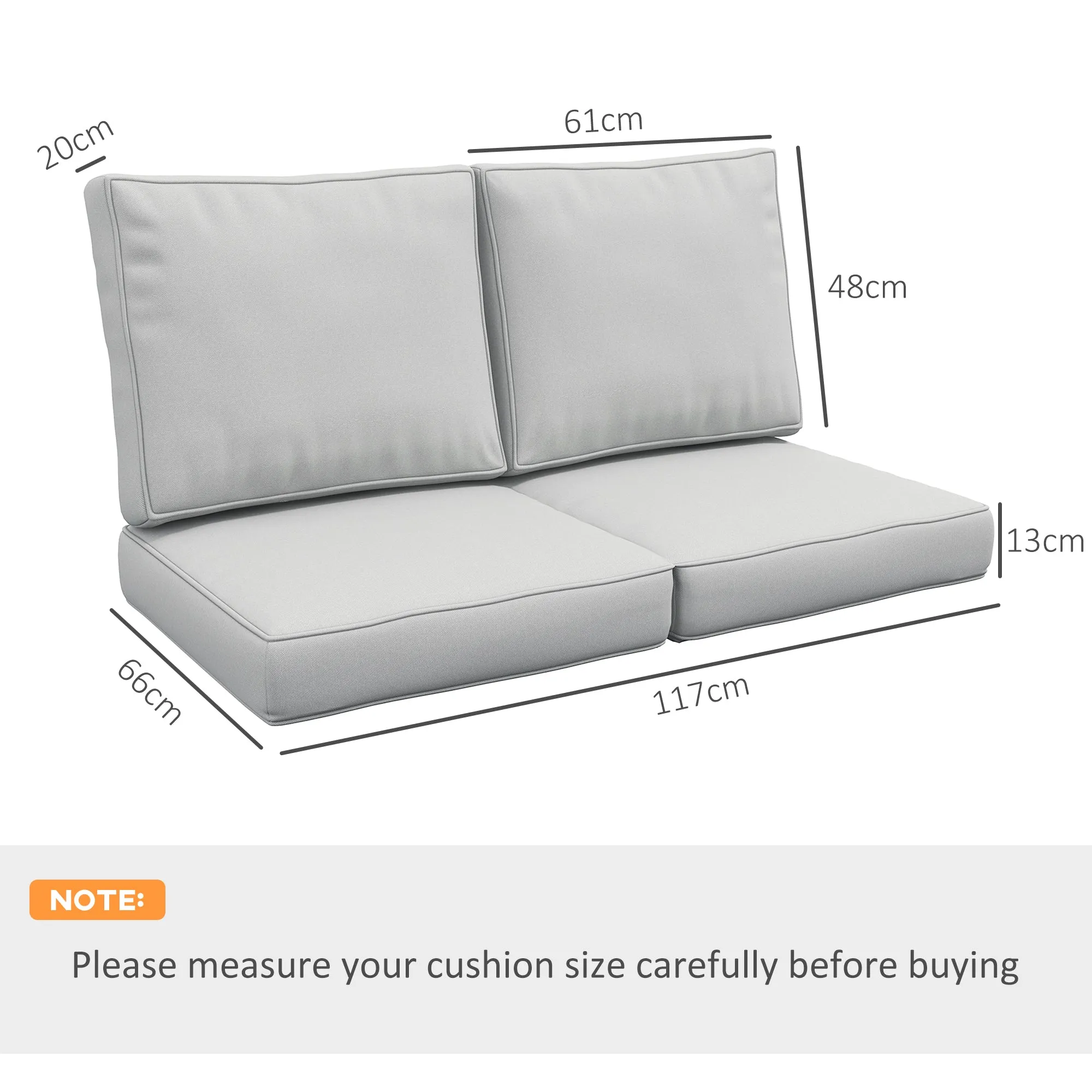 3-Piece Back and Seat Cushion Pillows Replacement, Patio Chair Cushions Set for Indoor Outdoor, Grey