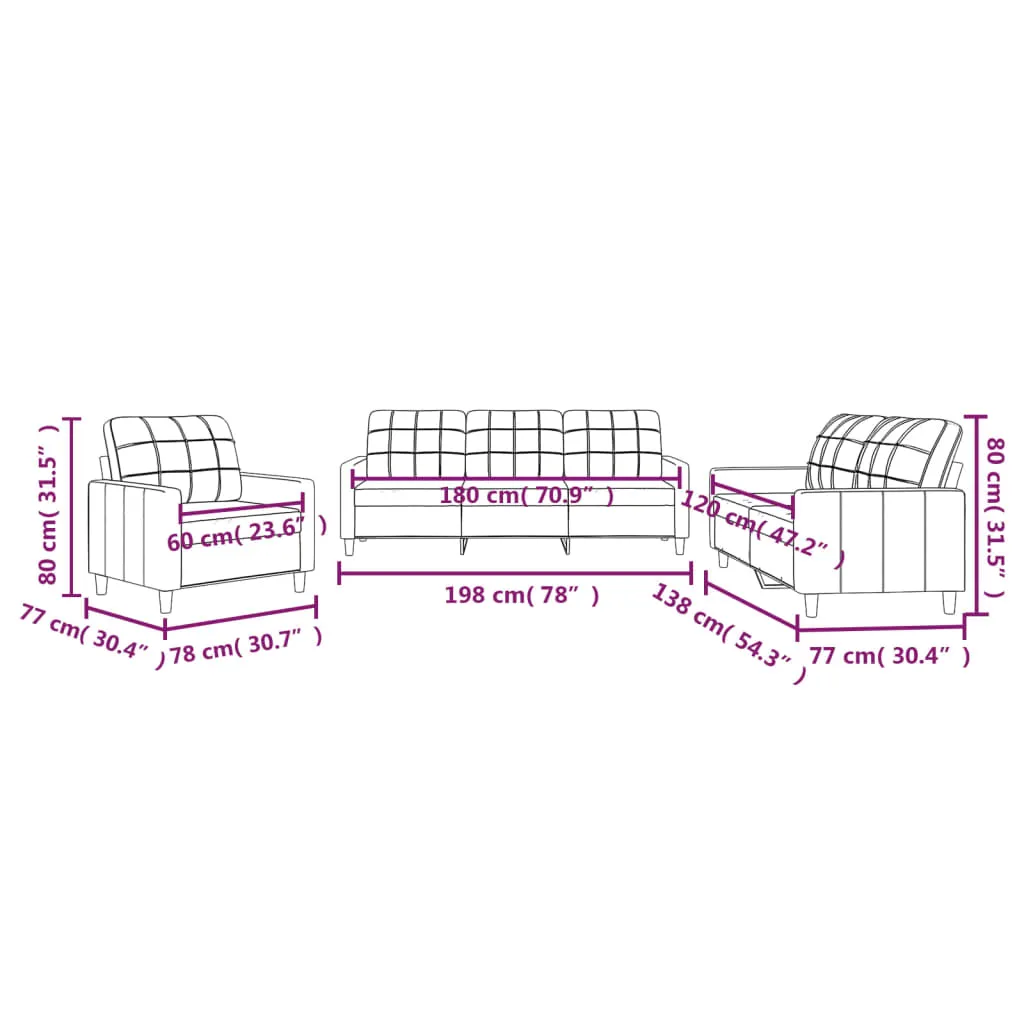 3 Piece Sofa Set with Cushions Black Fabric