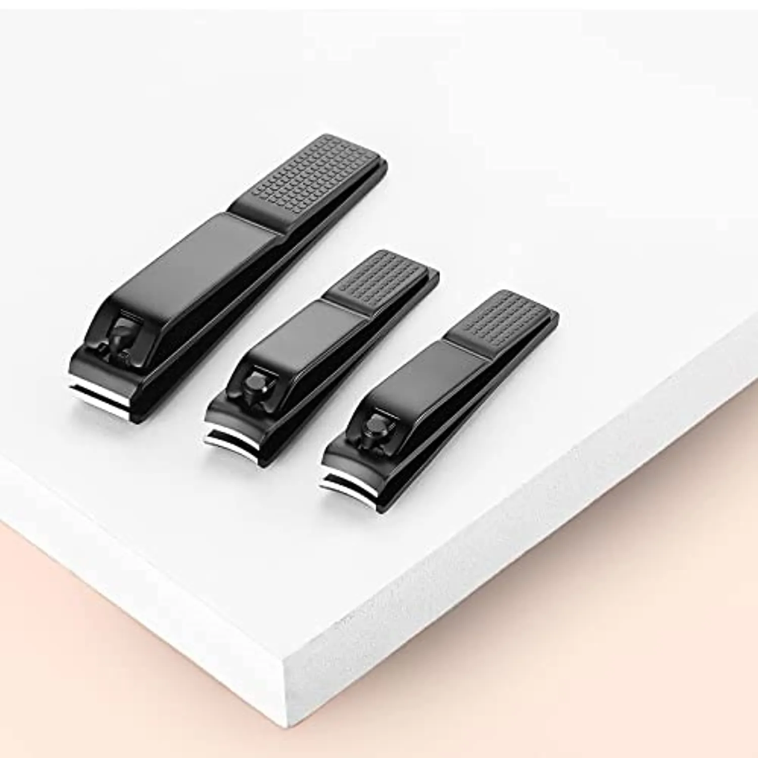 3 pieces nail clippers set, Ultra Sharp Sturdy black stainless Fingernail, Toenail Clipper Cutters (Straight & Curved)