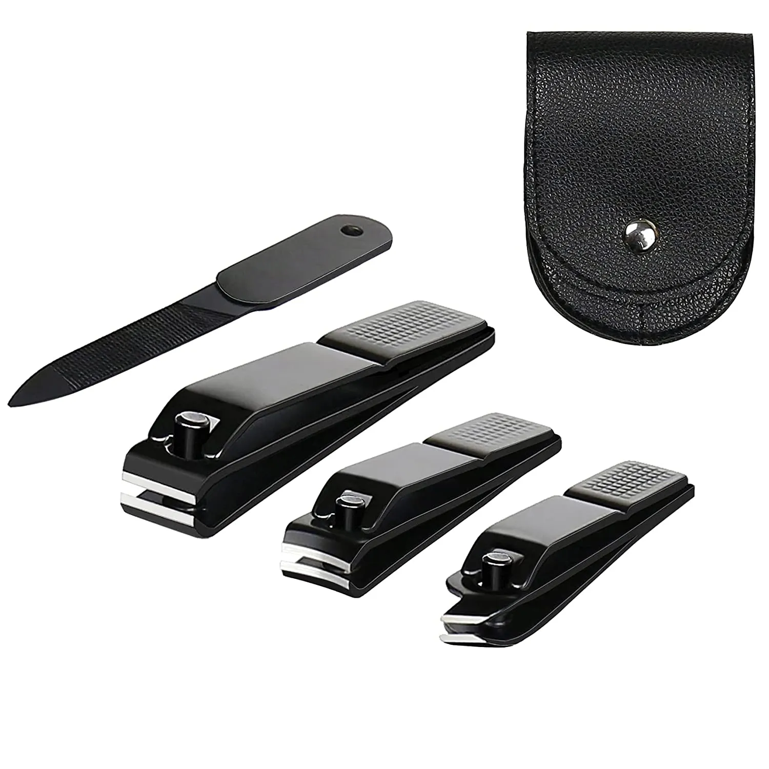 3 pieces nail clippers set, Ultra Sharp Sturdy black stainless Fingernail, Toenail Clipper Cutters (Straight & Curved)