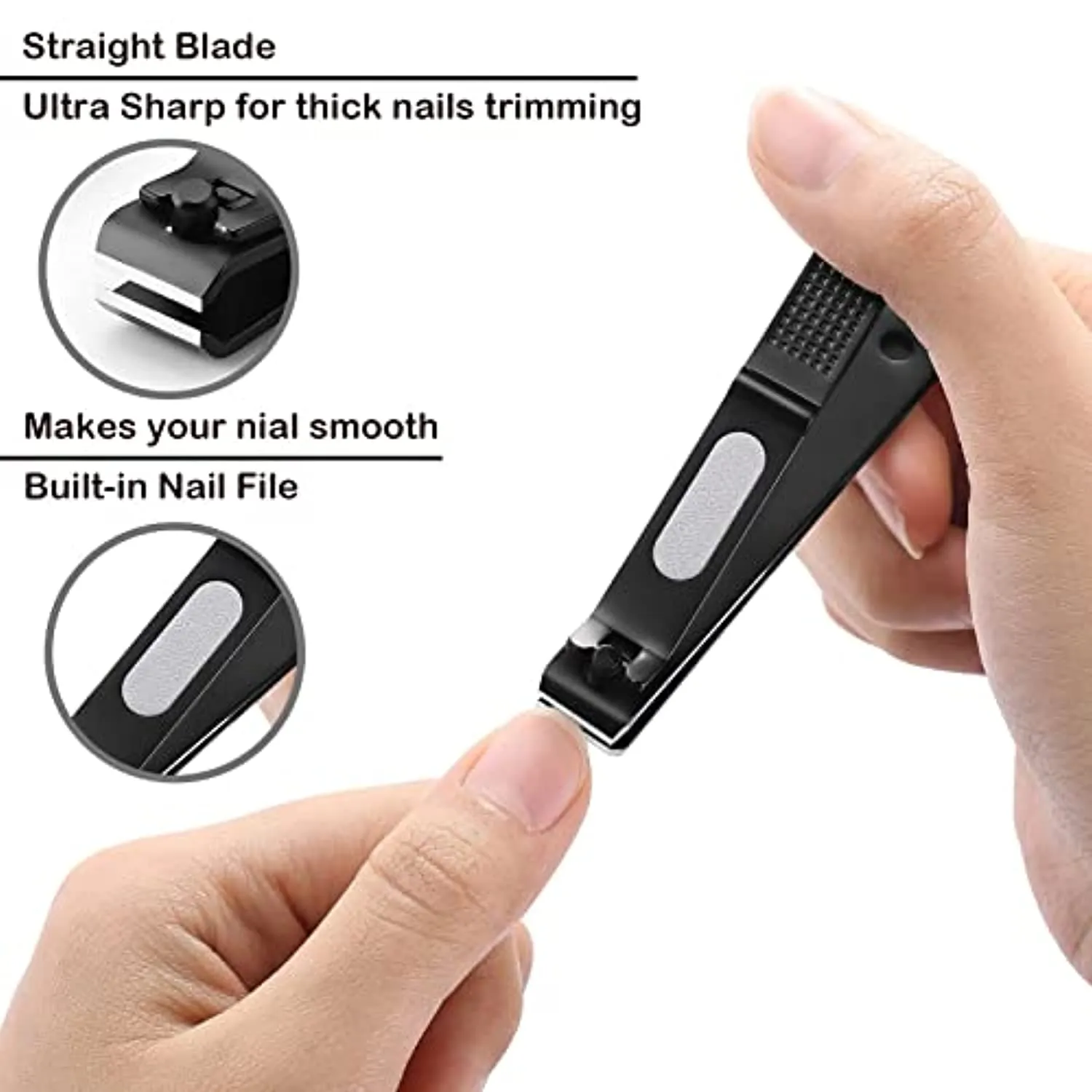 3 pieces nail clippers set, Ultra Sharp Sturdy black stainless Fingernail, Toenail Clipper Cutters (Straight & Curved)