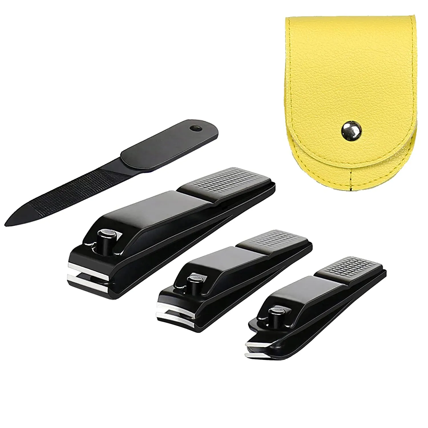 3 pieces nail clippers set, Ultra Sharp Sturdy black stainless Fingernail, Toenail Clipper Cutters (Straight & Curved)
