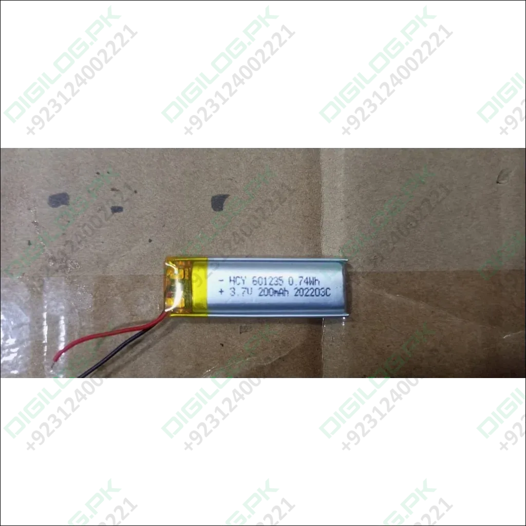 3.7V 200mAh Li-Ion Battery (Model: 601235) – Compact Power Solution for Portable Devices in Pakistan