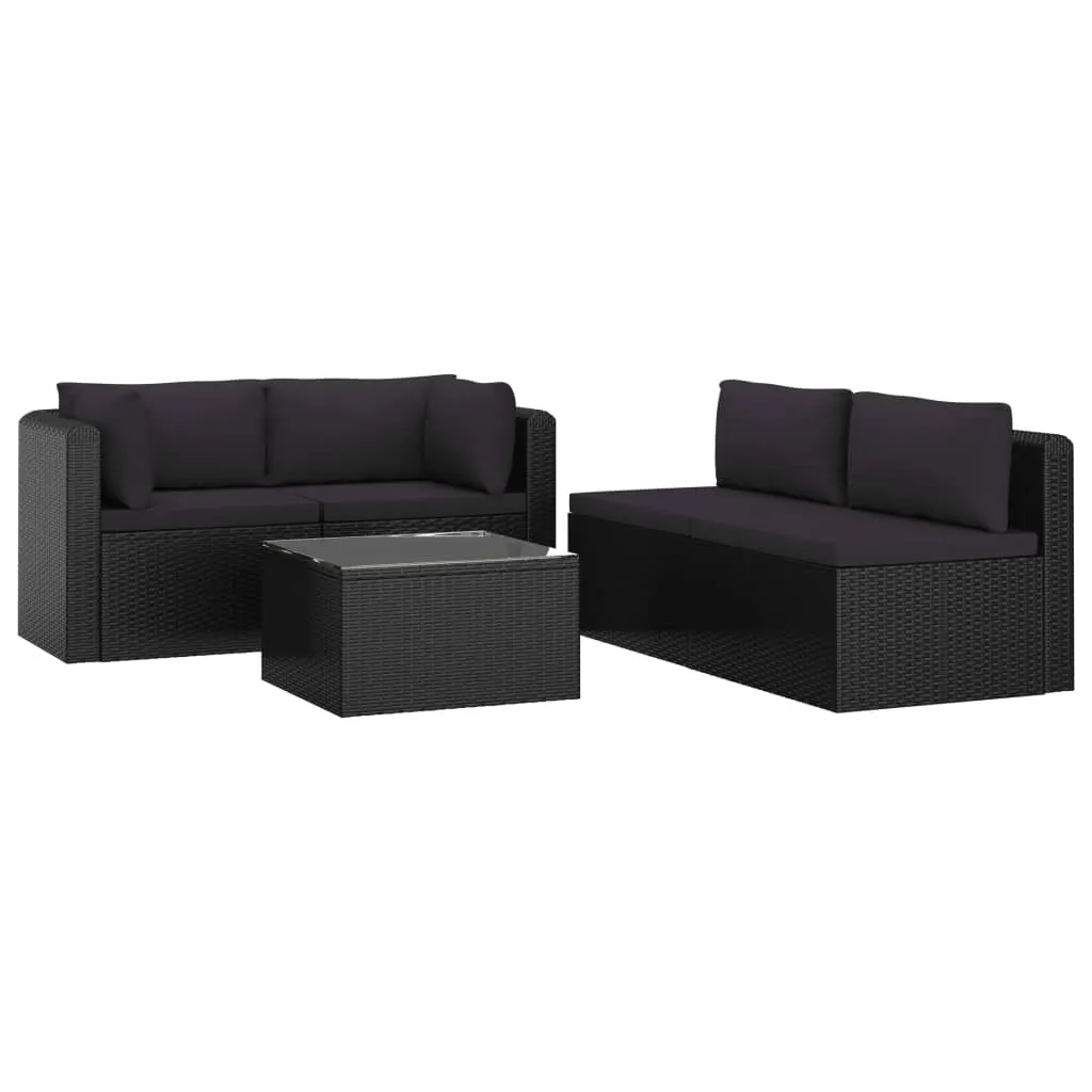 5 Piece Patio Lounge Set with Cushions Poly Rattan Black