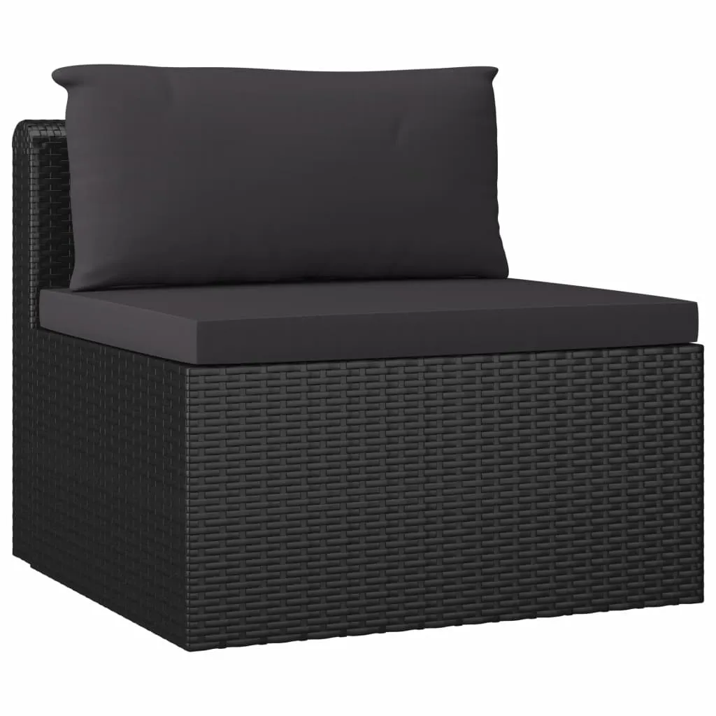 5 Piece Patio Lounge Set with Cushions Poly Rattan Black