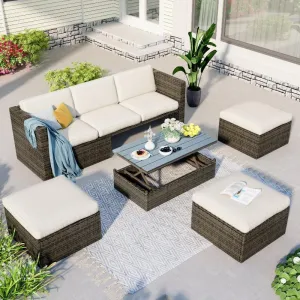5-Piece Patio Wicker Sofa with Adustable