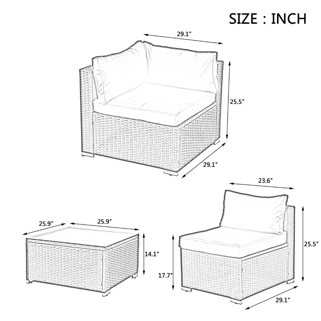 6-Seater Outdoor Patio Furniture Set with Cushions & Throw Pillows | Sturdy Metal Frame, UV-Resistant Wicker, Tempered Glass Table | Ideal for Poolside, Backyard, Garden | Water-Resistant Fabric | Easy Maintenance