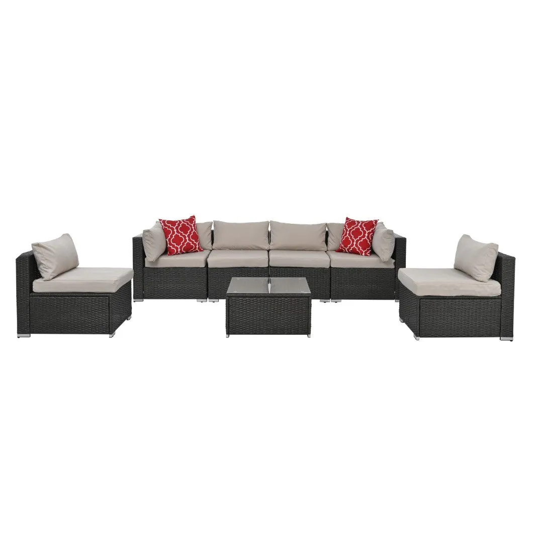 6-Seater Outdoor Patio Furniture Set with Cushions & Throw Pillows | Sturdy Metal Frame, UV-Resistant Wicker, Tempered Glass Table | Ideal for Poolside, Backyard, Garden | Water-Resistant Fabric | Easy Maintenance