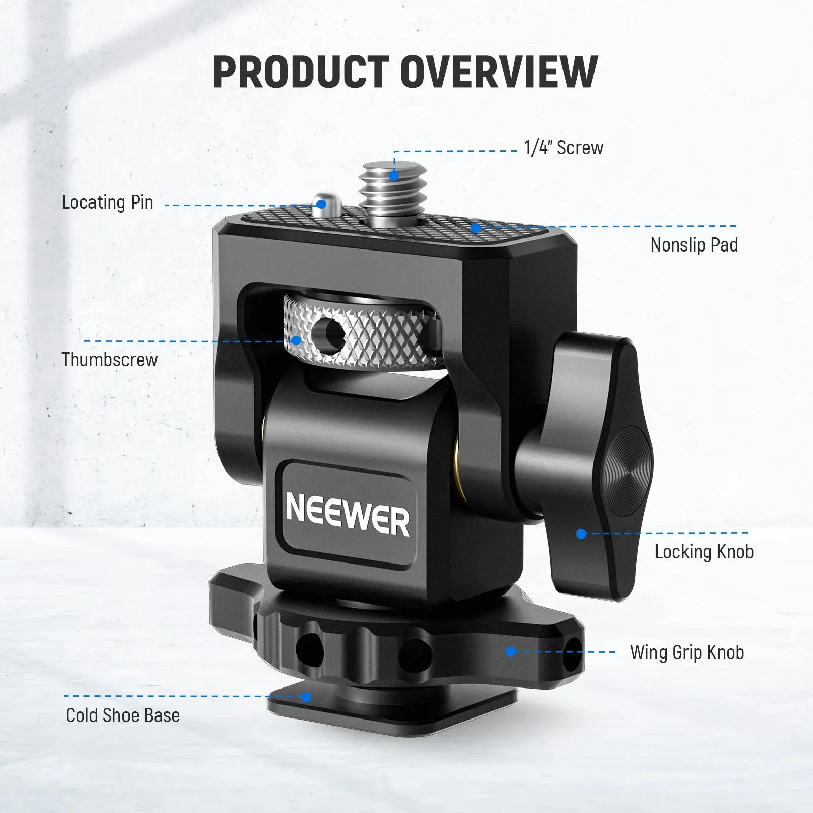 Adjustable Dslr Monitor Mount with Cold Shoe & 1/4 Screw Anti Twist Design