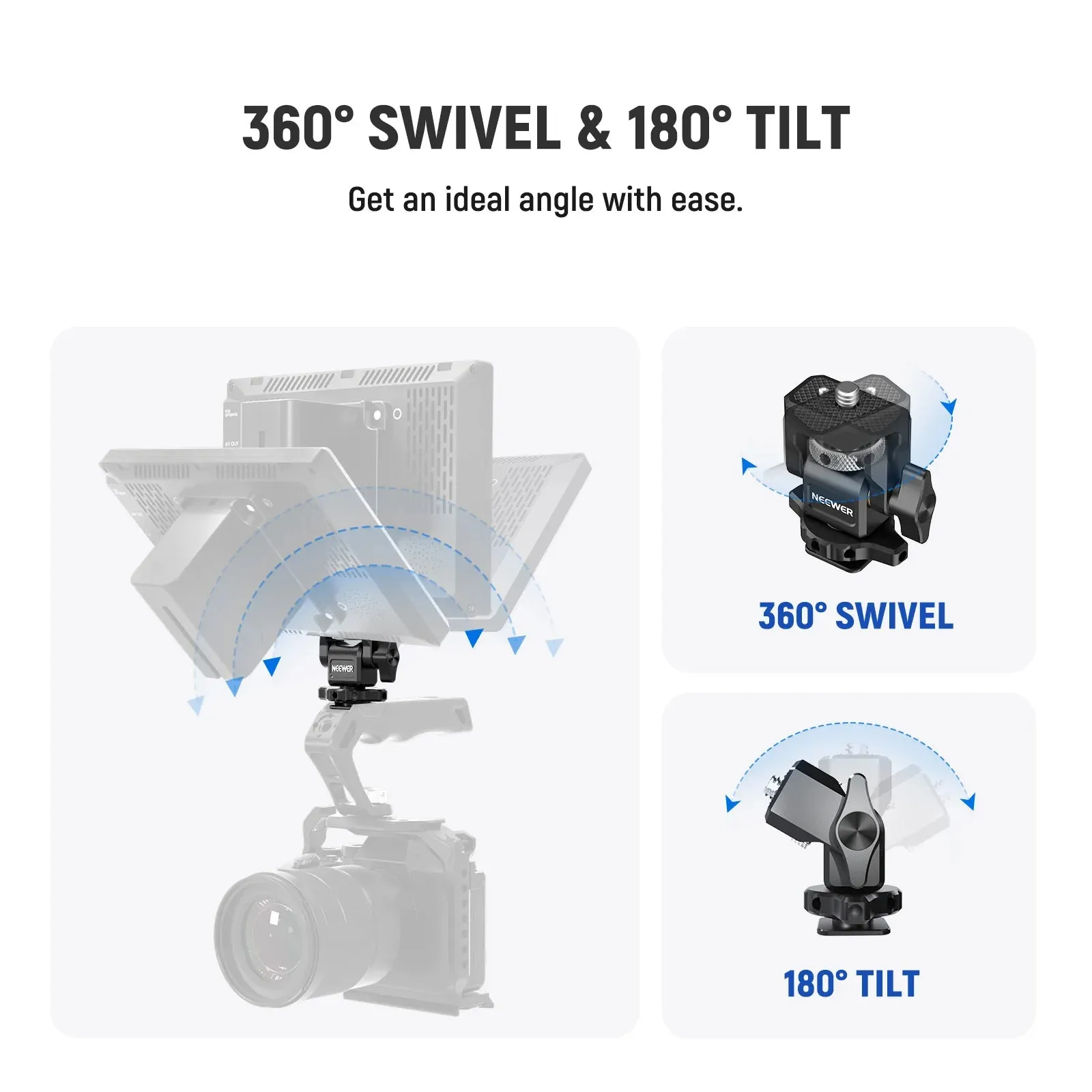 Adjustable Dslr Monitor Mount with Cold Shoe & 1/4 Screw Anti Twist Design
