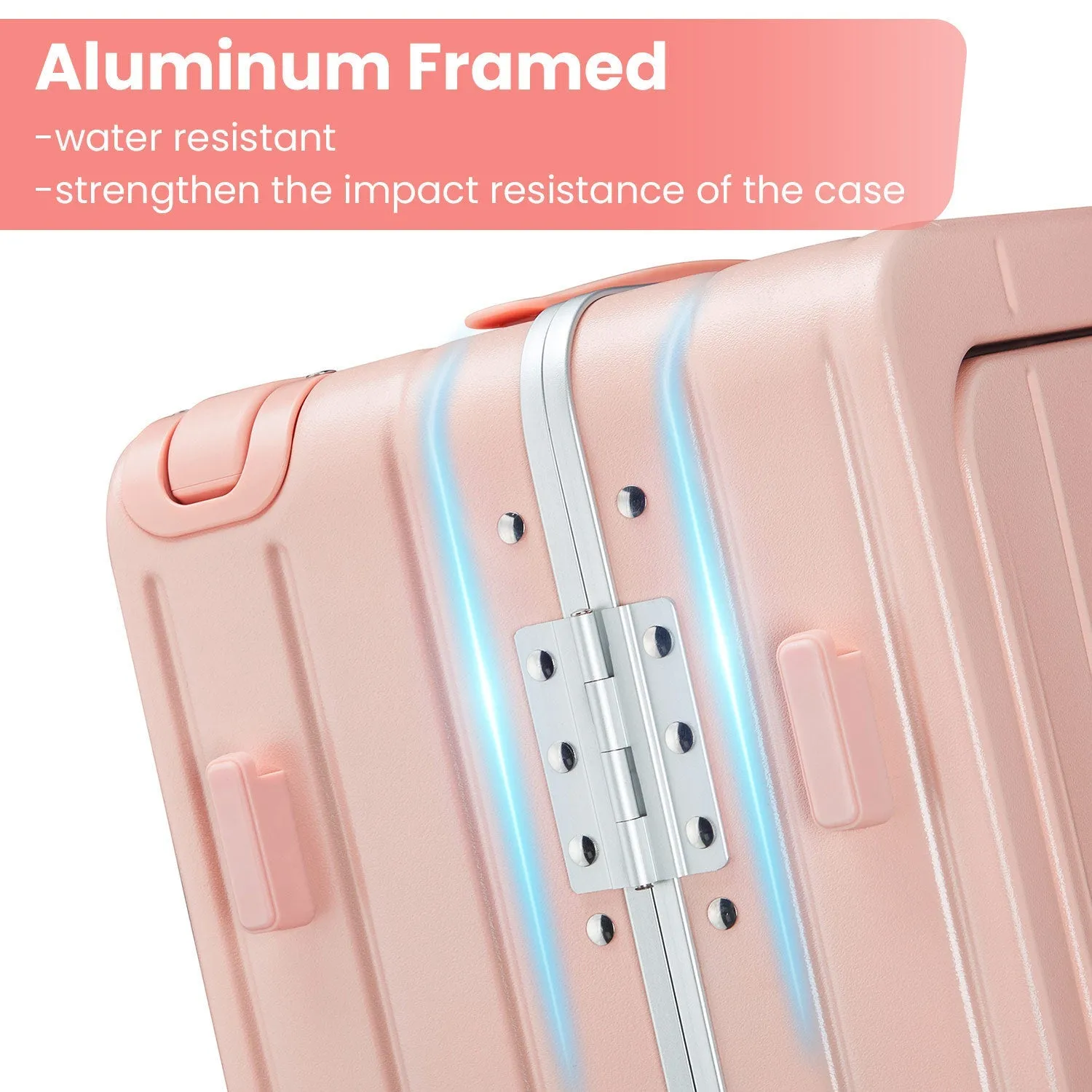 Aluminum Frame 20 Inch with Front Open Carry-on Luggage, PC Hard Shell Suitcase, Bounce Wide Handle Pull Rod Luggage with 360Double Wheels, Built-In TSA Lock, Airline Approved Suitcase for Business