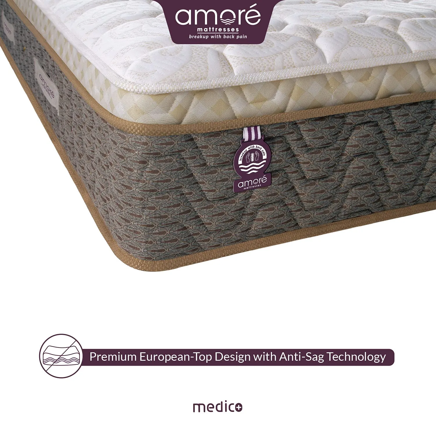 Amore Medico 8 Inch Eurotop Bonnell Spring & HR Foam King Size Mattress (72x72x8 Inch)