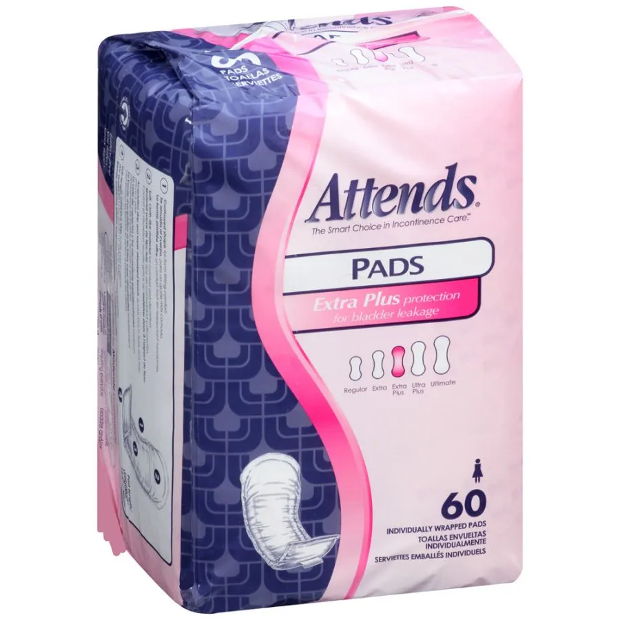 Attends Bladder Control Pad  12.5 Inch Length Moderate Absorbency Polymer Unisex Disposable Pack of 60