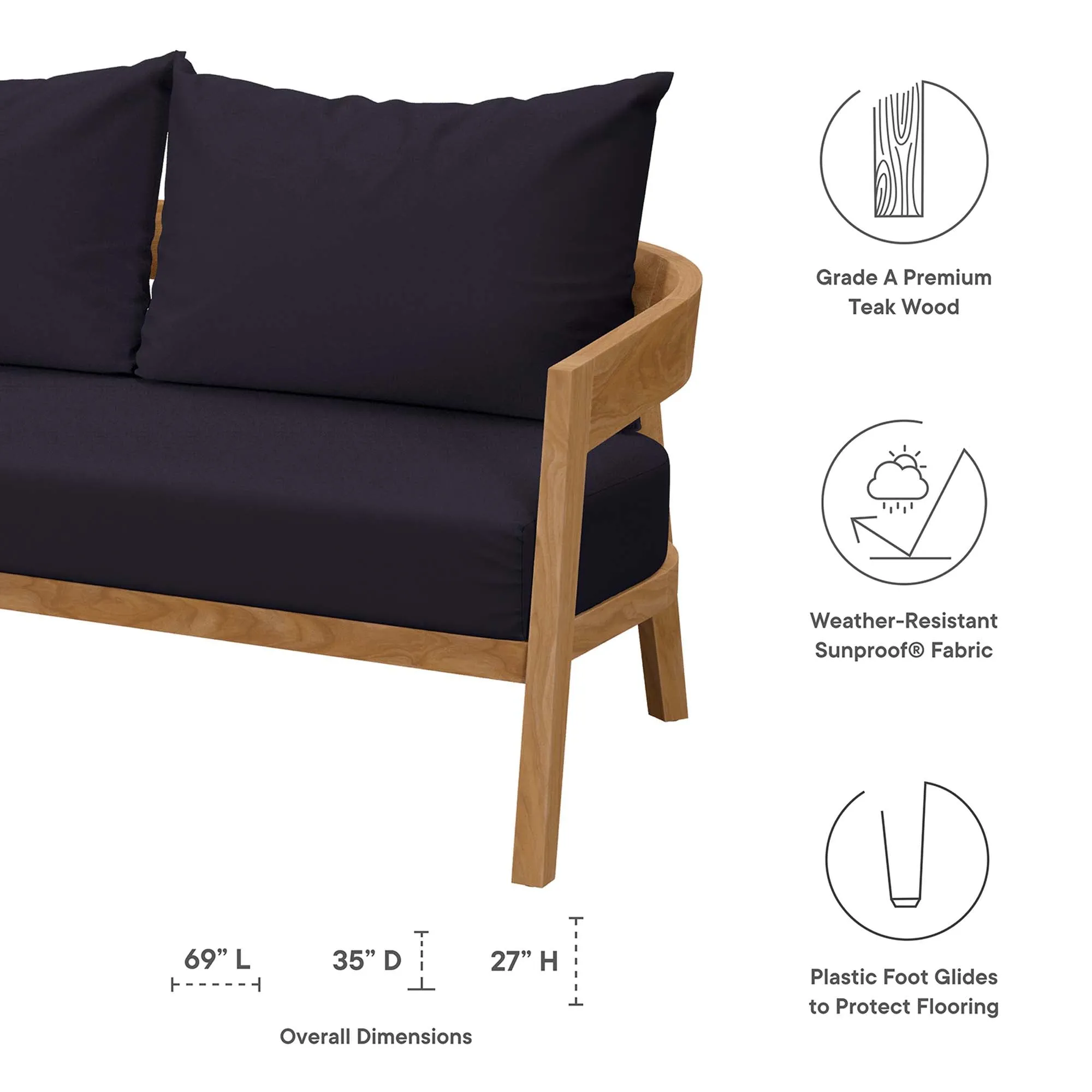 Brisbane Teak Wood Outdoor Patio Loveseat by Modway