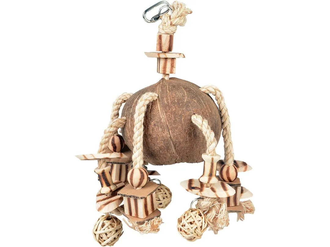 Coconut Jungle Hanger With Wooden Blocks & Willow Balls 35X20X15Cm Wood-Coloured