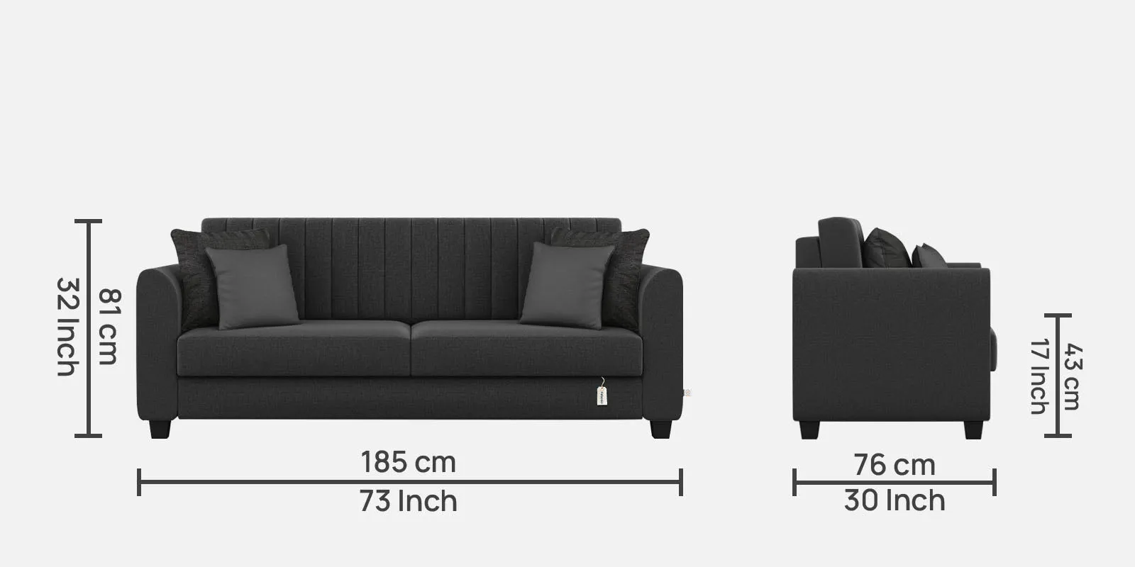 Cosmic Fabric 3 Seater Sofa in Charcoal Grey Colour