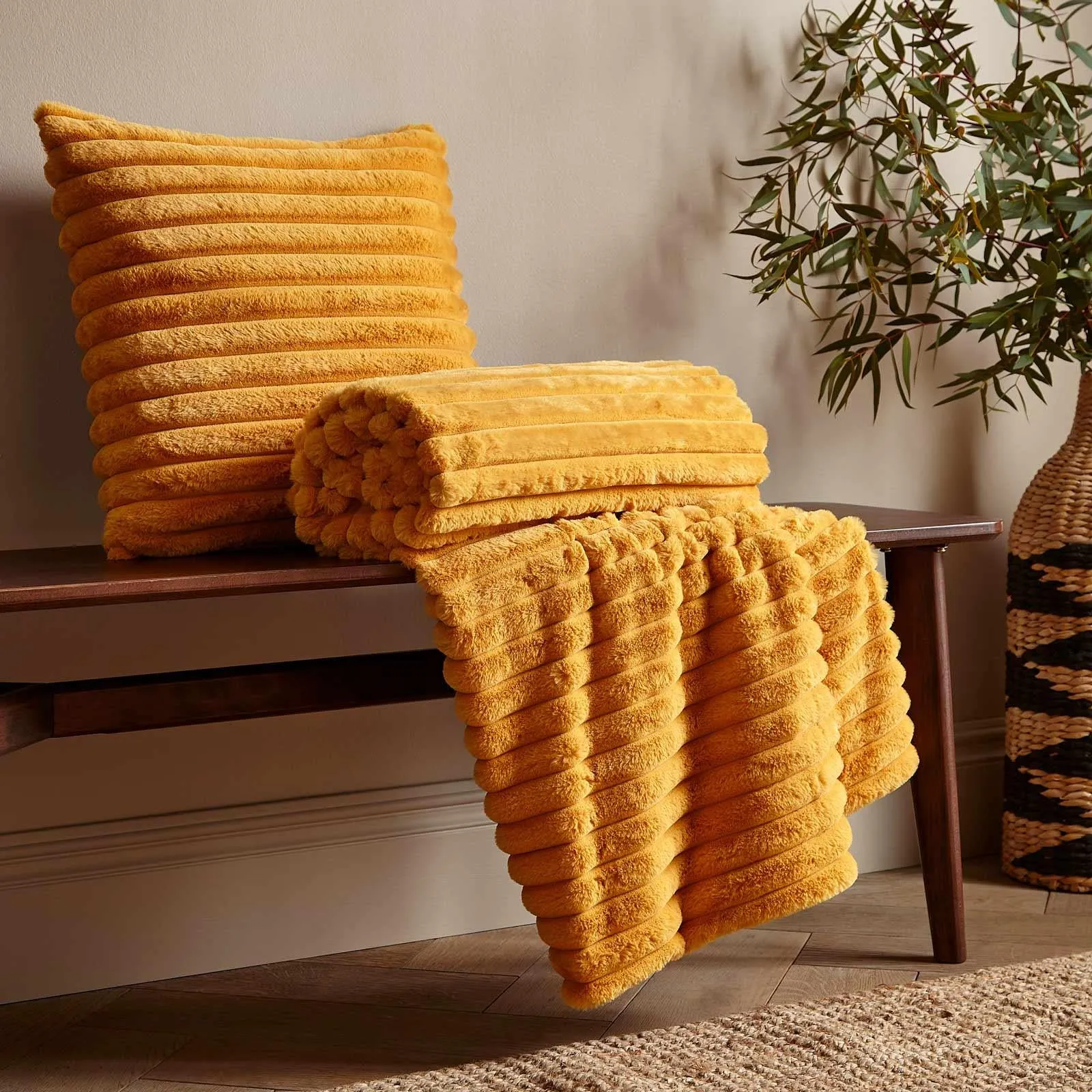 Cosy Ribbed Cushion Mustard