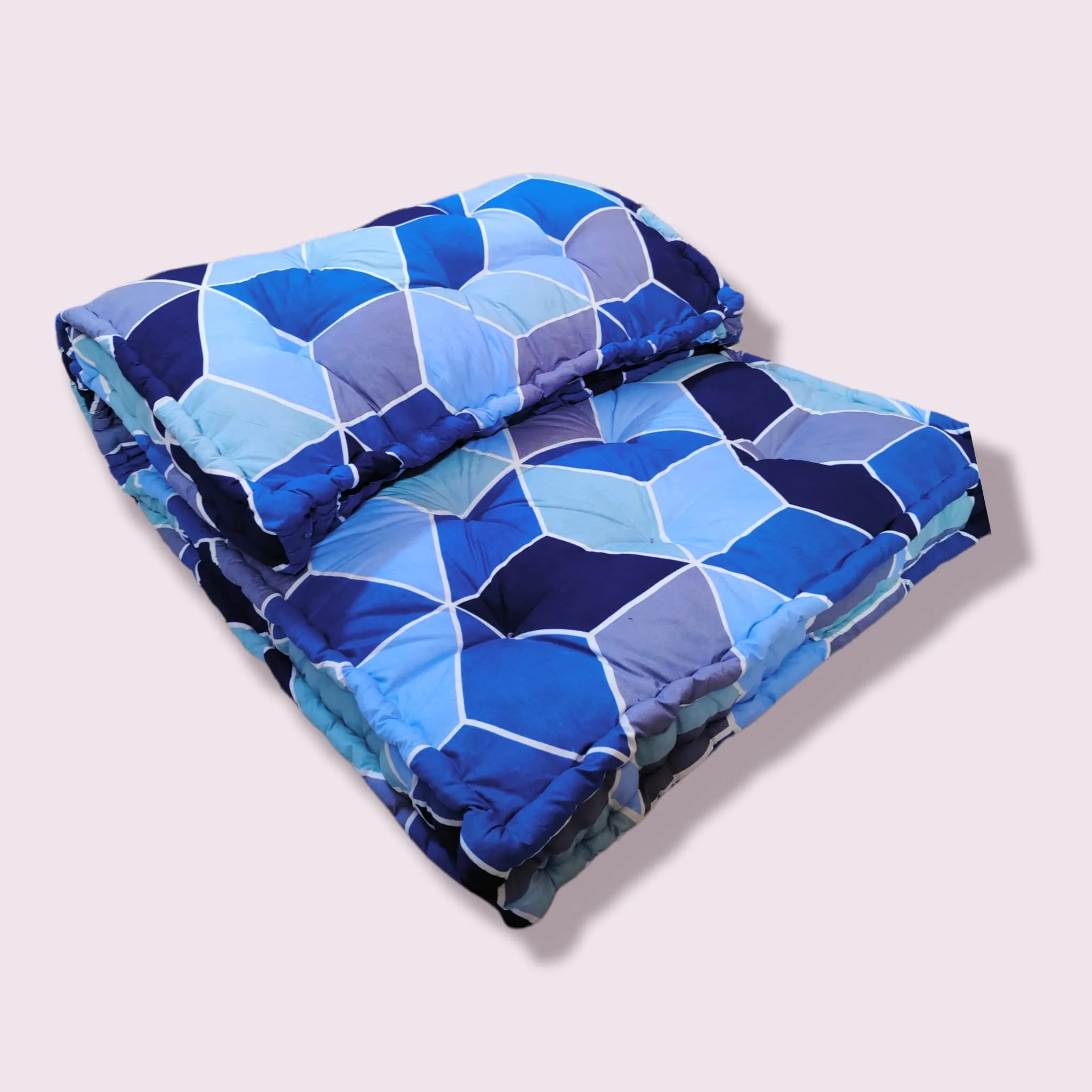 Deevine Craft Soft 5-Inch Thick Cotton Box Quilt Mattress | Medium Firm Gadda | Single Bed Mattress (3X6 ft or 72X36X5 Inches) in Shades of Blue