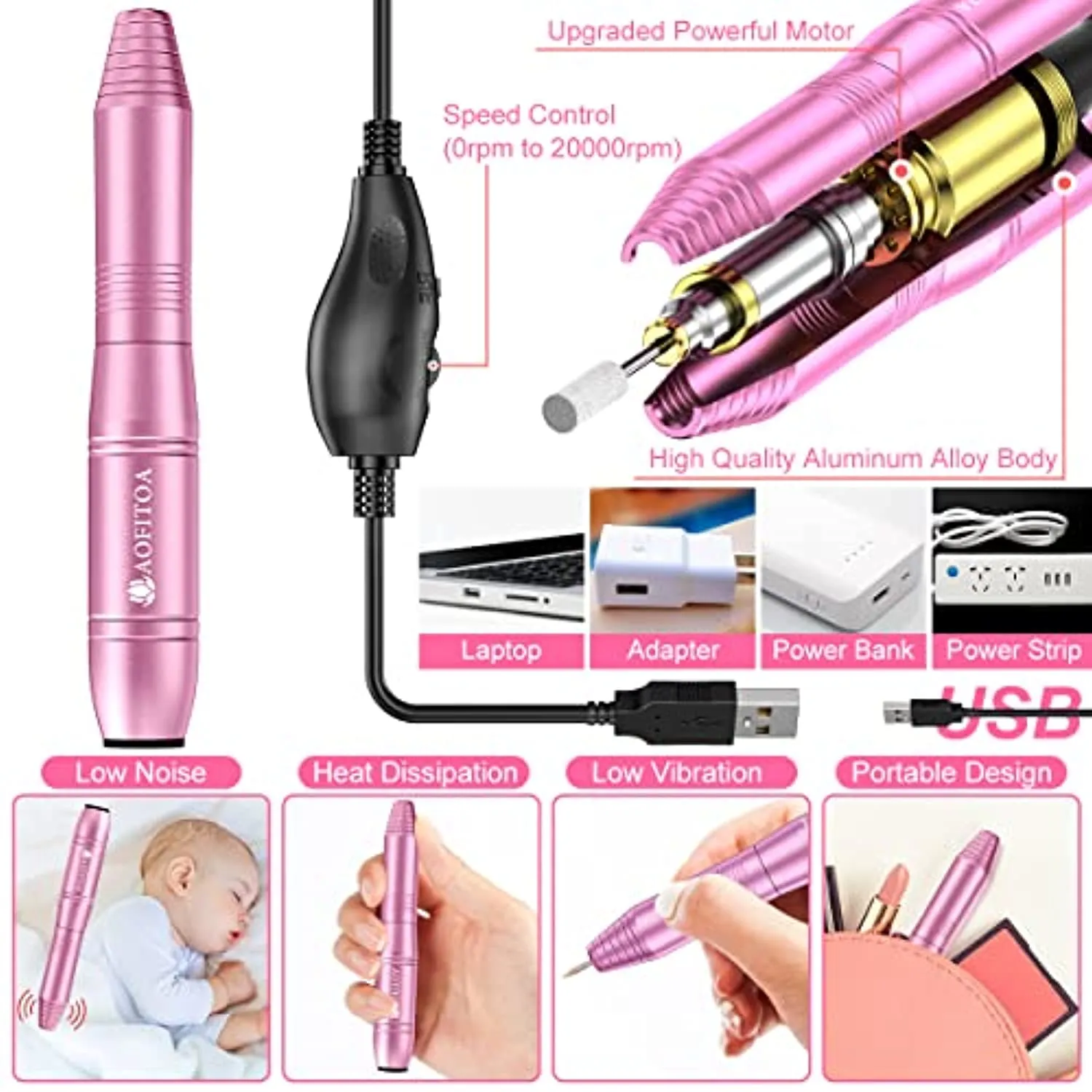 Electric Nail Drill Kit, Professional Nail Drill Machine with Nail Clippers for Acrylic Nails, Cuticle Trimmer and Other Nail Tools, Electric Nail File kit Manicure Tools for Salon Home