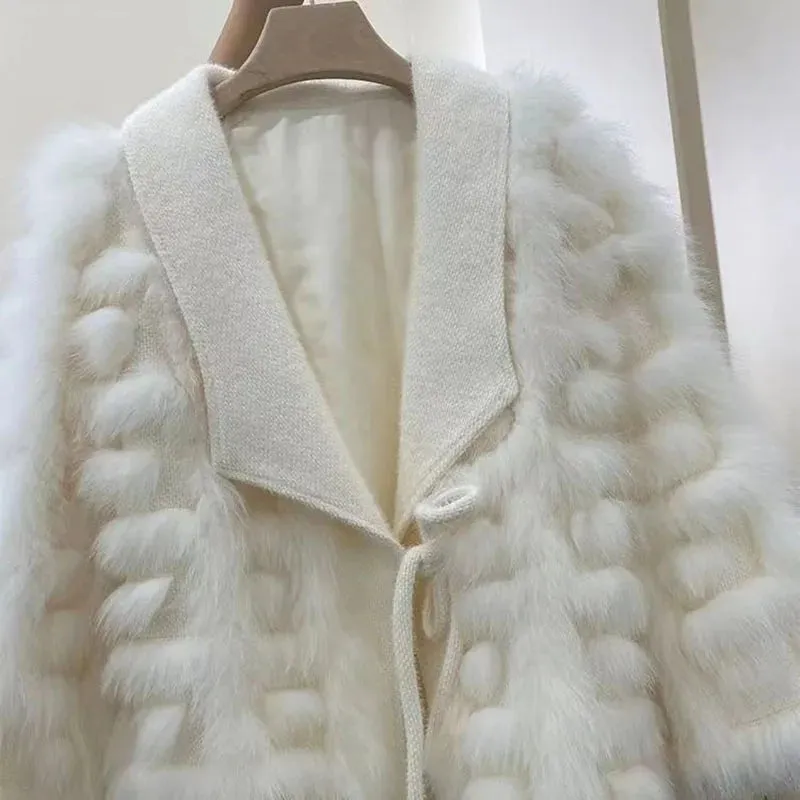 Faux Fur Long Sleeve Lace-Up Jackets