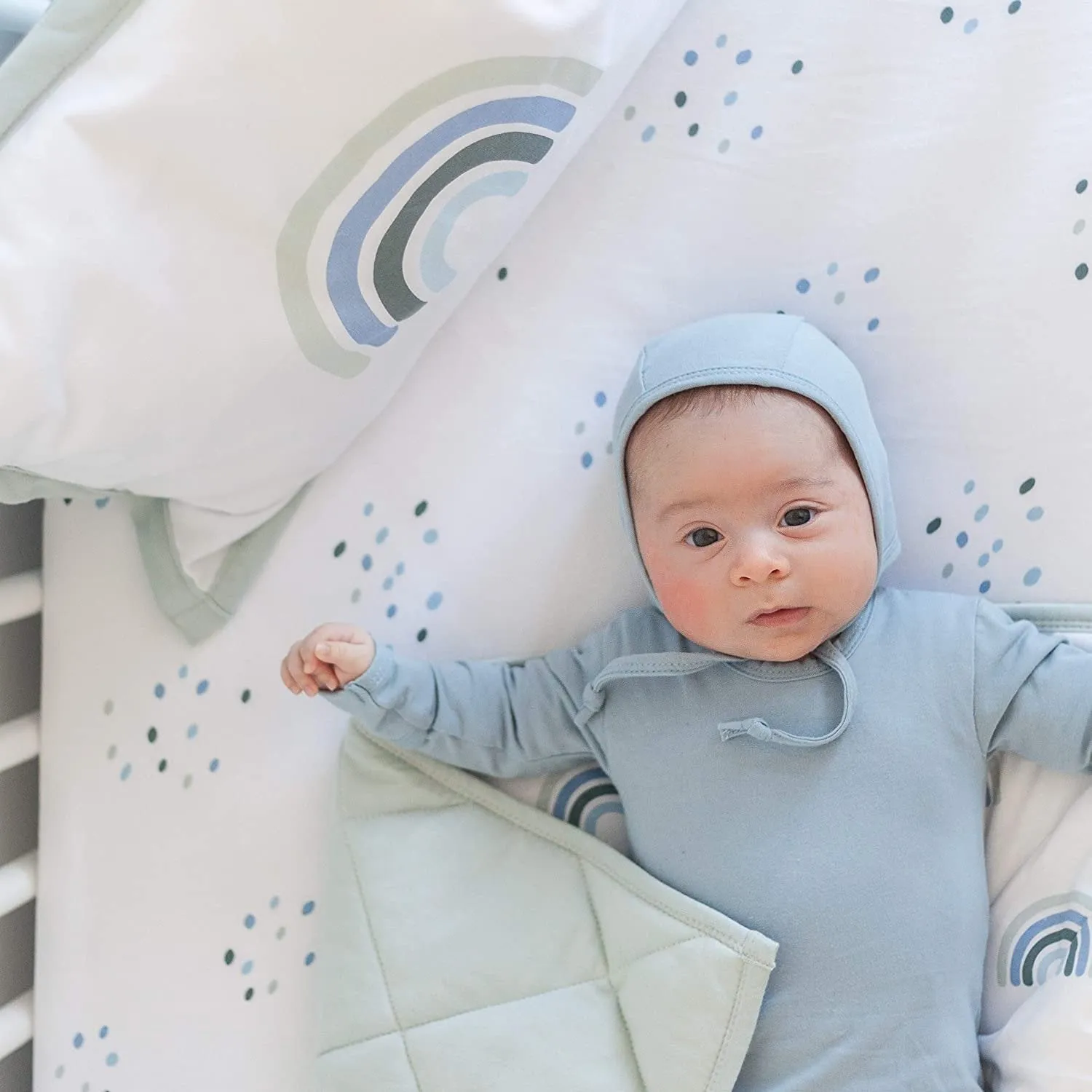 Four Piece Baby Crib Set - Blue Rainbow