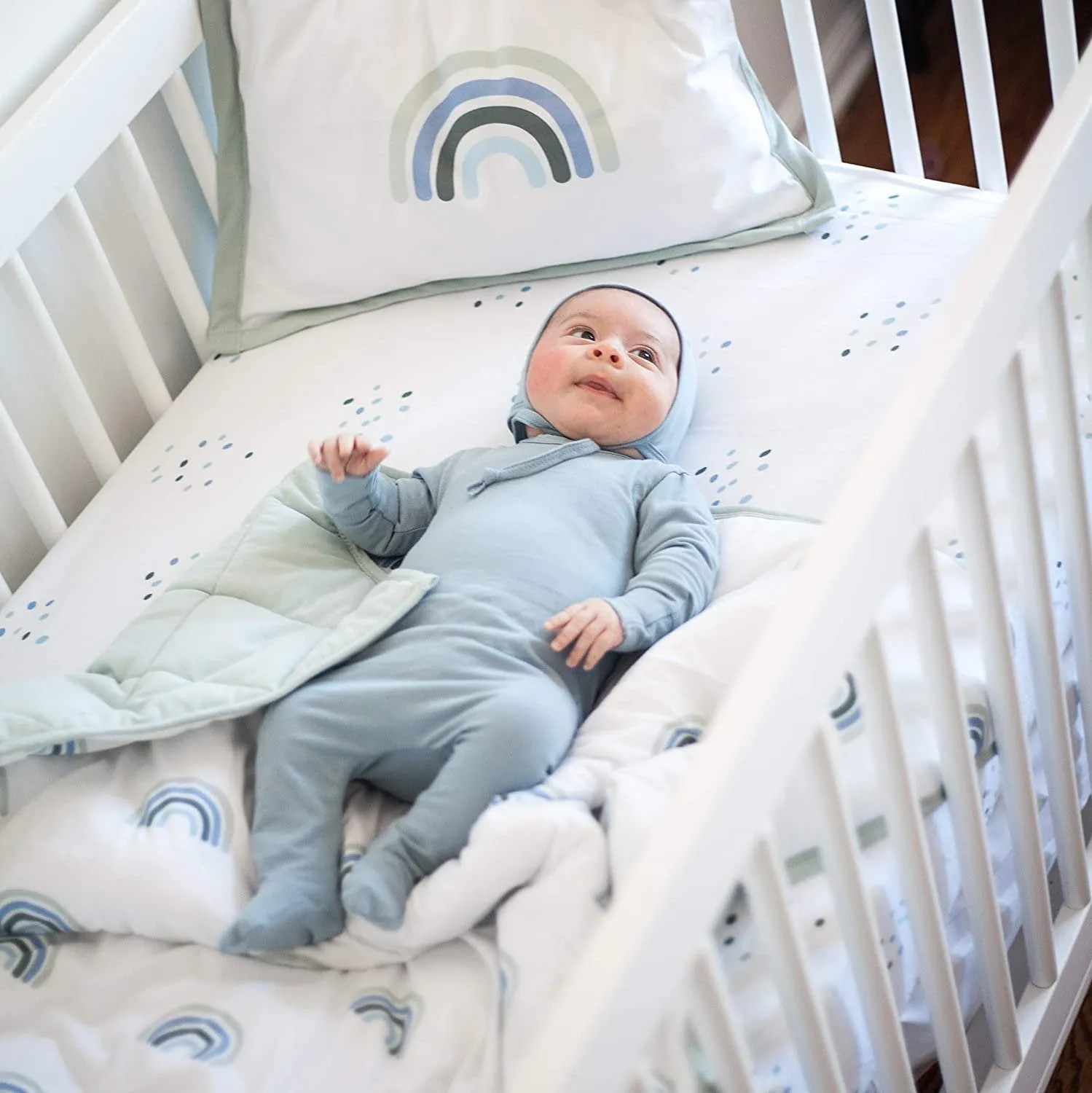 Four Piece Baby Crib Set - Blue Rainbow