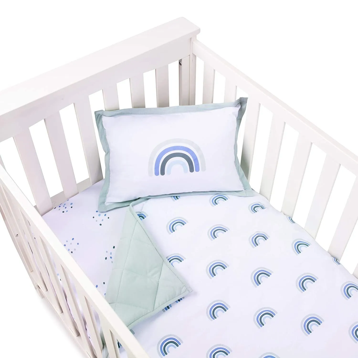 Four Piece Baby Crib Set - Blue Rainbow