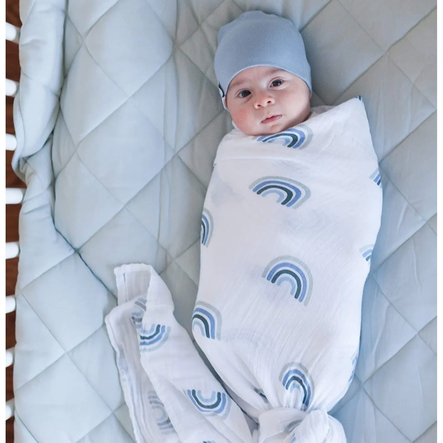 Four Piece Baby Crib Set - Blue Rainbow