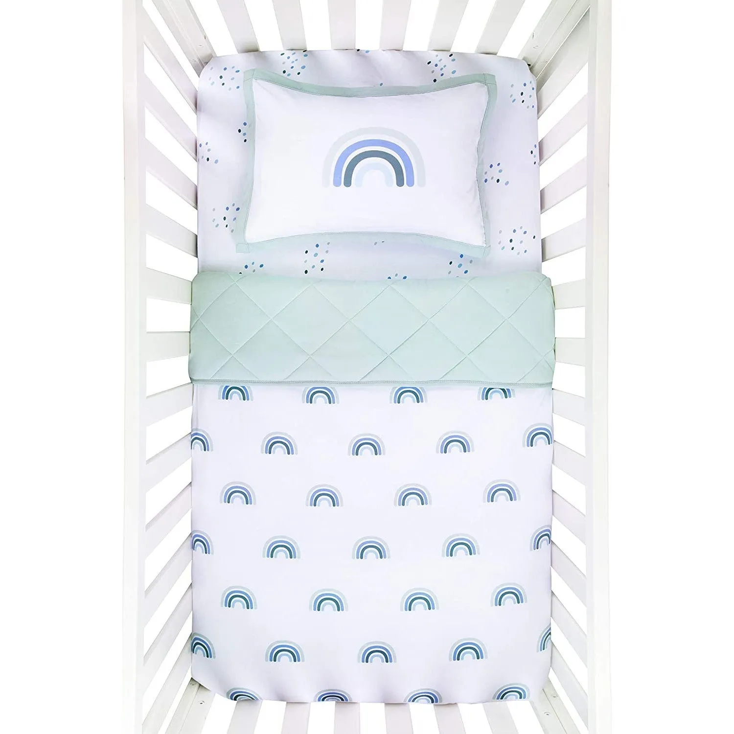 Four Piece Baby Crib Set - Blue Rainbow