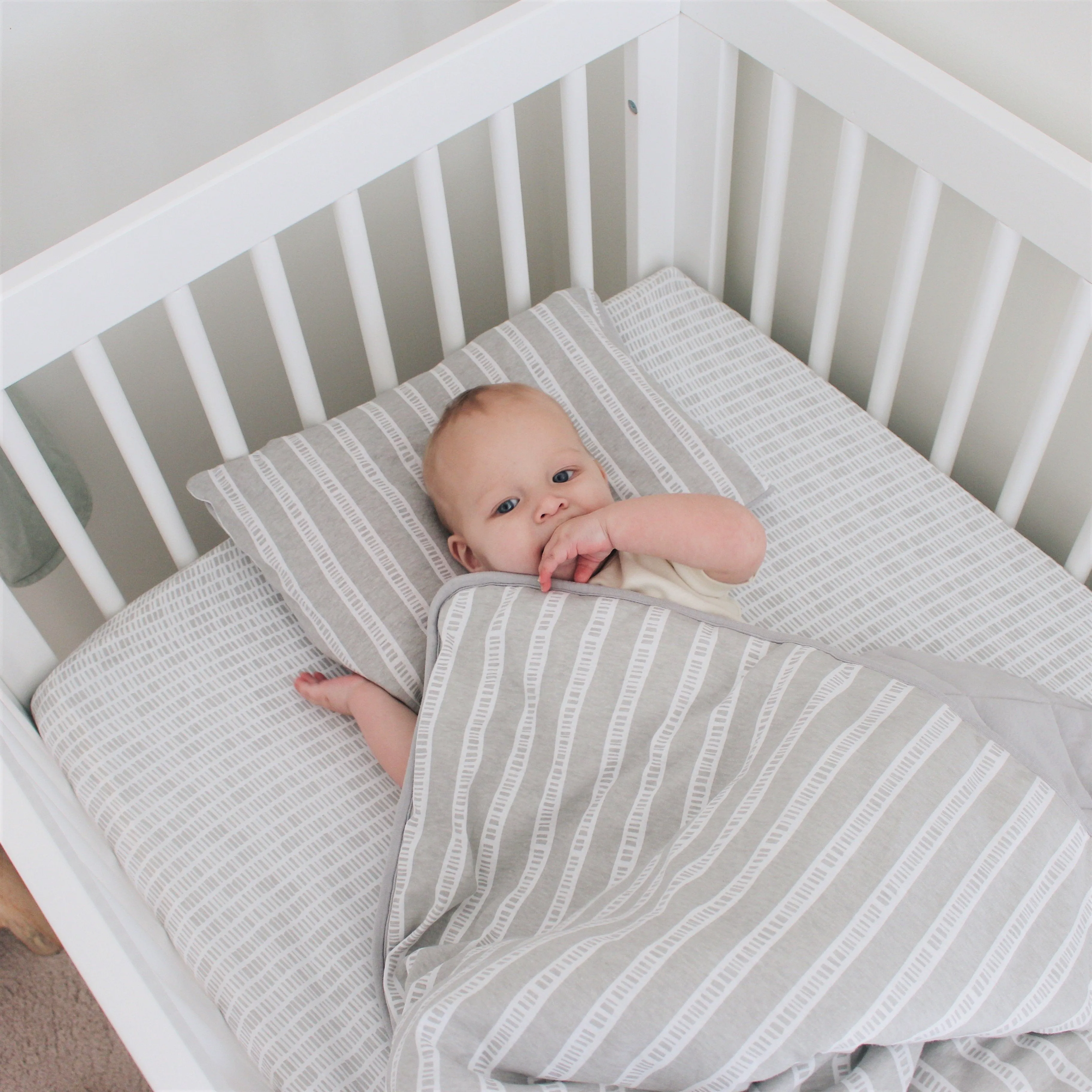 Four Piece Baby Crib Set - Grey Bamboo
