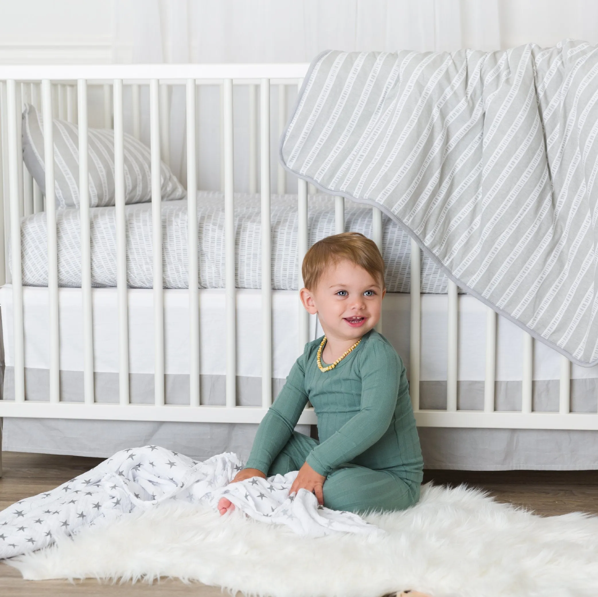 Four Piece Baby Crib Set - Grey Bamboo