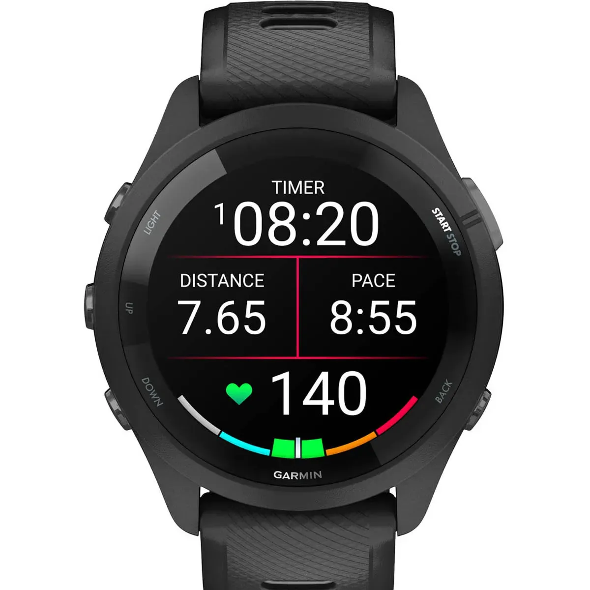 GARMIN Forerunner 265 – Smartwatch - Black Bezel and Case with Black/Powder Gray Silicone Band OPEN BOX