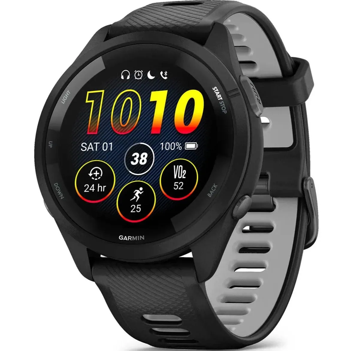 GARMIN Forerunner 265 – Smartwatch - Black Bezel and Case with Black/Powder Gray Silicone Band OPEN BOX